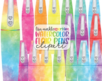 Watercolor Flair Pen Clipart PNG Image Office School Supplies Teacher Stationery Clipart Digital Download