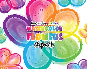 Watercolor Flower Clipart Spring Garden Rainbow Flowers Floral Wedding Summer Wildflower Clipart PNG Image Instant Digital Download