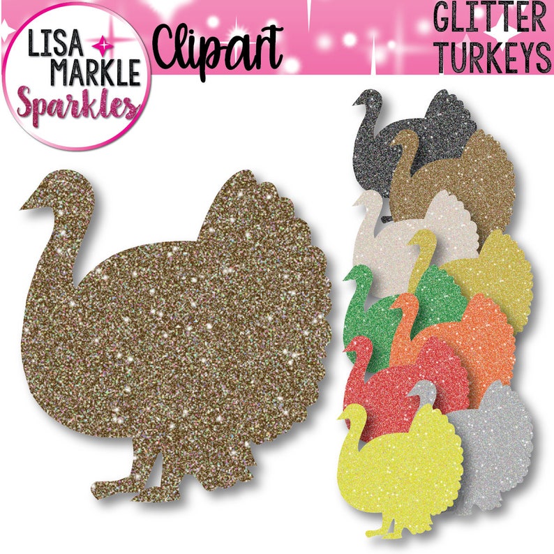 Turkey Clipart, Thanksgiving Clipart, Glitter Turkey Clipart, Fall Clipart image 1