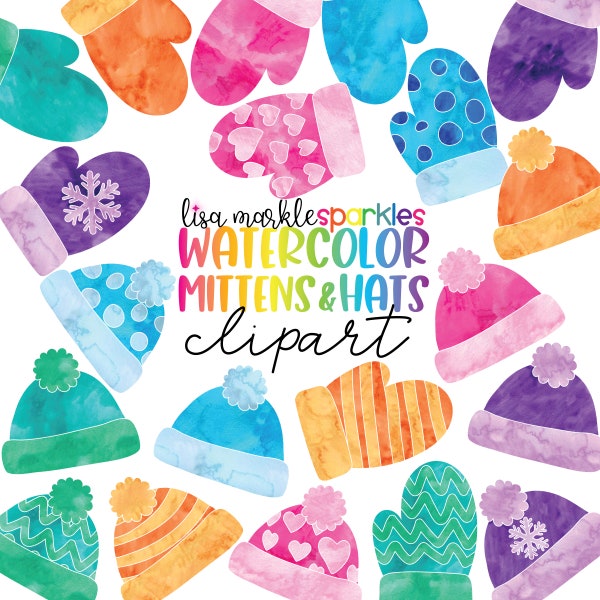 Mitten Clipart, Watercolor Winter Clipart, Mittens Clipart, Winter Mitten PNG, Winter Graphics, Winter Hat Clipart