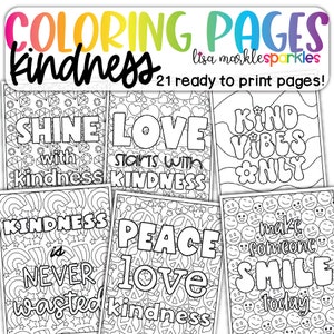 Disegni da colorare sulla gentilezza Fogli PDF stampabile per bambini e adulti Diffondi i poster La gentilezza conta Sii gentile