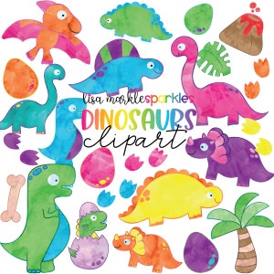 Watercolor Dinosaur Clipart Cute Baby Egg Footprints Animal Clipart PNG Image Instant Digital Download