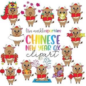 Chinese New Year Clipart, Year of Ox Clipart, Lunar New Year Clipart, Ox Clipart, Chinese Zodiac Ox Clipart, China Clipart, Asian Clipart