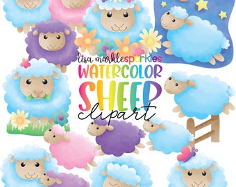 Watercolor Sheep Lamb Clipart, Spring Easter Farm Animal Baby Shower Clipart, Instant Digital PNG Image Download