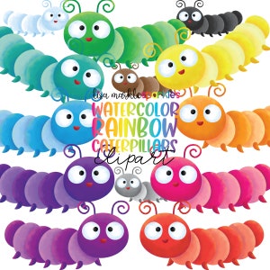 Watercolor Caterpillar Clipart, Rainbow Caterpillar Clipart, Spring Bug Insect Clipart PNG Image, Butterfly Clipart