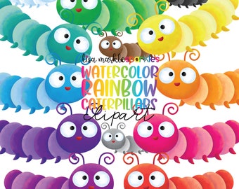 Watercolor Caterpillar Clipart, Rainbow Caterpillar Clipart, Spring Bug Insect Clipart PNG Image, Butterfly Clipart