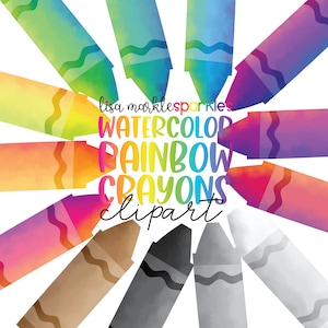 Crayon Clipart Rainbow Watercolor Teacher Back to School Student Planner Fall Clipart