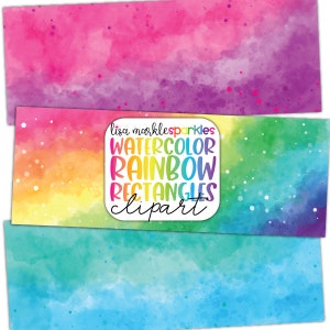 Watercolor Rectangle Splotches Clipart Rainbow Watercolor Washes Splashes Brush Strokes Swatches Textures PNG Image Sublimation