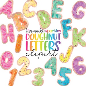 Watercolor Donut Alphabet Letters and Numbers Clipart, Doughnut Clipart, Donut Clipart, Bakery Clipart, Donut Party Clipart