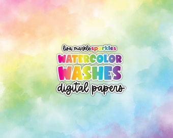Watercolor Washes Digital Paper Backgrounds Textures Rainbow Clipart