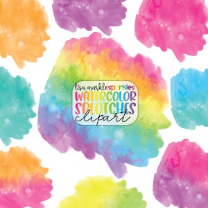 Watercolor Splotches Clipart Rainbow Watercolor Washes Splashes Brush Strokes Swatches Textures PNG Image Sublimation