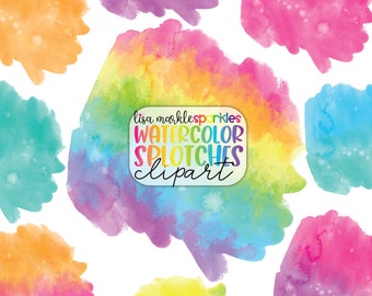 Watercolor Splotches Clipart Rainbow Watercolor Washes Splashes Brush Strokes Swatches Textures PNG Image Sublimation