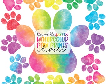 Watercolor Rainbow Paw Print Clipart PNG Image Pet Cat Dog Puppy Animal Paw Print Veterinarian Clipart Instant Digital Download