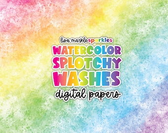 Watercolor Washes Splotchy Digital Paper Backgrounds Textures Rainbow Clipart