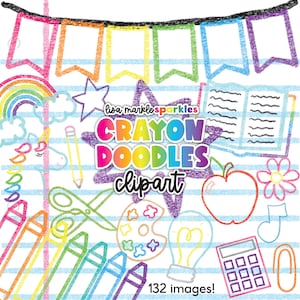 Crayon Doodles Drawing Clipart School Kids Teacher Craft Planner Clipart PNG Images Instant Digital Download