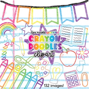 Crayon Doodles Drawing Clipart School Kids Teacher Craft Planner Clipart PNG Images Instant Digital Download