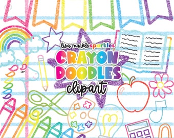 Crayon Doodles Drawing Clipart School Kids Teacher Craft Planner Clipart PNG Images Instant Digital Download