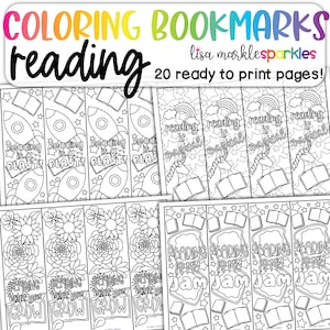 Reading Library Coloring Bookmarks to Color Printable PDF Digital Download for Book Lovers Kids and Adults