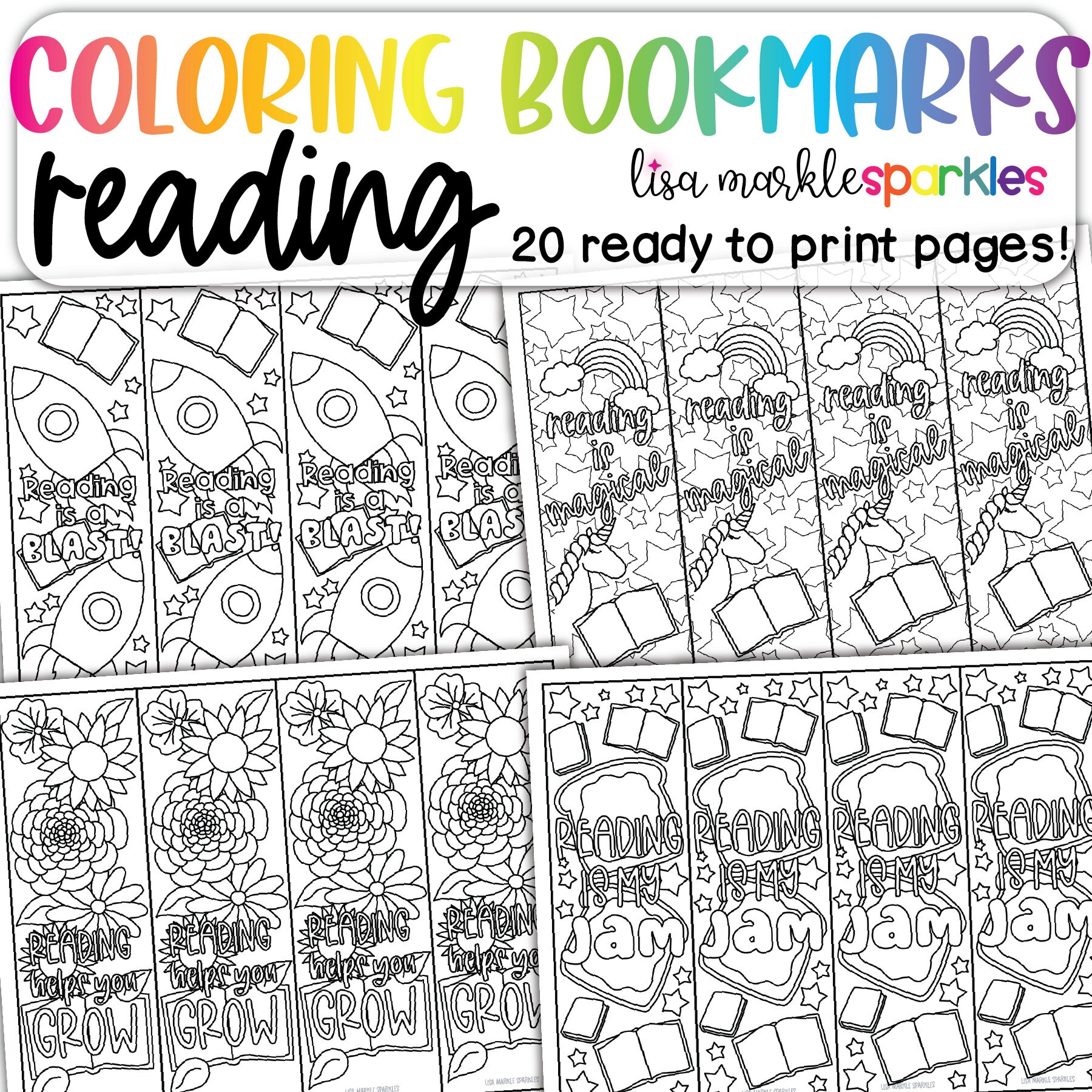 Reading Library Coloring Bookmarks to Color Printable PDF Digital Download for Book Lovers Kids and Adults