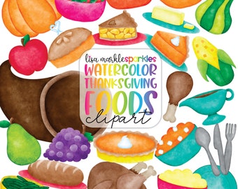 Clipart nourriture aquarelle Thanksgiving Table à dîner dinde corne d'abondance repas Image PNG en téléchargement numérique
