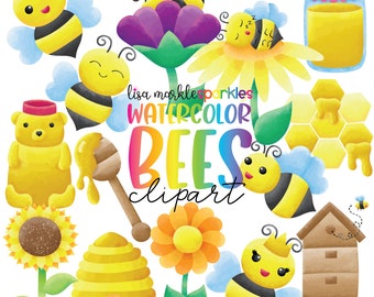 Honey Bumble Bee Clipart, Bee Hive Flower Queen Bee Spring Summer Bug Clipart PNG Image Instant Digital Download