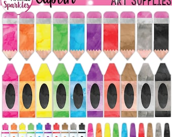Pencil Clipart, Crayon Clipart, Watercolor Art Clipart
