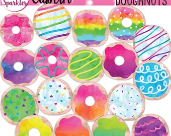 Donut Clipart, Watercolor Donut Clipart, Rainbow Donut Clipart, Bakery Clipart, Donut PNG Image Instant Download
