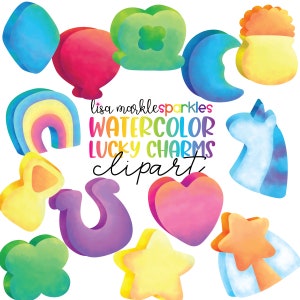 Watercolor Lucky Charm Clipart, Saint Patrick's Day Clipart, Horseshoe Clipart, Clover Clipart, Rainbow Clipart, Marshmallow Clipart, Irish