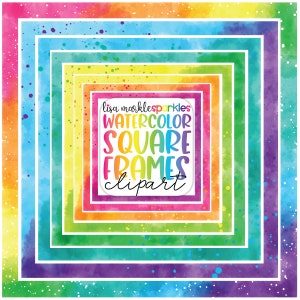 Watercolor Rainbow Square Frame Border Clipart PNG Image Watercolor Splashes Thin Border Frame Clipart
