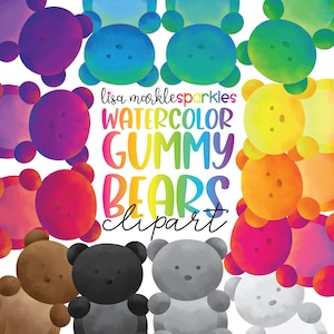 Gummy Bear Clipart, Watercolor Clipart, Rainbow Clipart, Gummy Candy Food Snack PNG Image Instant Digital Download