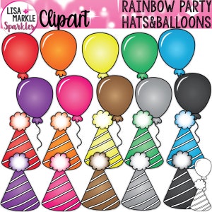 Ballon Clipart, Verjaardag Hoed Clipart, Verjaardagsfeest Clipart, Regenboog Verjaardag Clipart