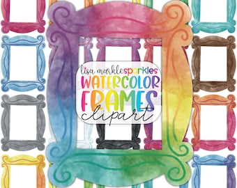 Watercolor Picture Frame Clipart Rainbow Flourish Swirl Elegant Doodle Embellishment Hand Drawn Frame Clipart PNG Image