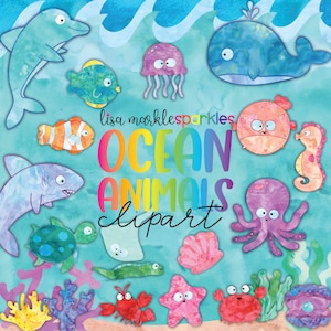 Ocean Animal Clipart, Under the Sea Clipart, Watercolor Clipart, Sea Animal Clipart, Underwater Creature Clipart, Instant Digital Download