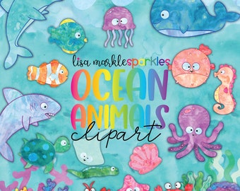 Havsdjur Clipart, Under havet Clipart, Akvarell Clipart, Havsdjur Clipart, Undervattensvarelse Clipart, Omedelbar Digital Nedladdning