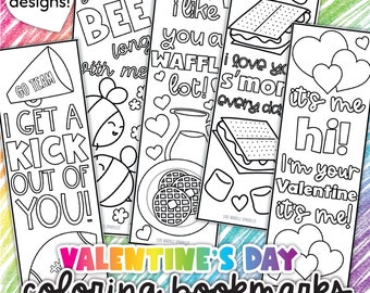 Valentine's Day Bookmarks to Color Coloring Activity Printable for Kids and Adults Valentine's Day Classroom Student Gift Ideas