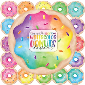 Watercolor Rainbow Donut Clipart Doughnut Bakery Dessert Sweet Pastry Clipart PNG Image Digital Download