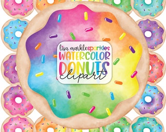 Watercolor Rainbow Donut Clipart Doughnut Bakery Dessert Sweet Pastry Clipart PNG Image Digital Download