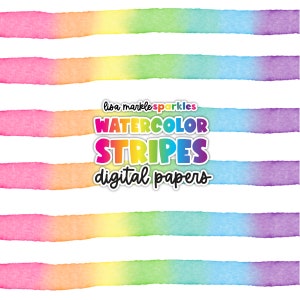 Watercolor Rainbow Stripe Digital Paper Backgrounds PNG Image Instant Digital Download