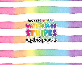 Watercolor Rainbow Stripe Digital Paper Backgrounds PNG Image Instant Digital Download