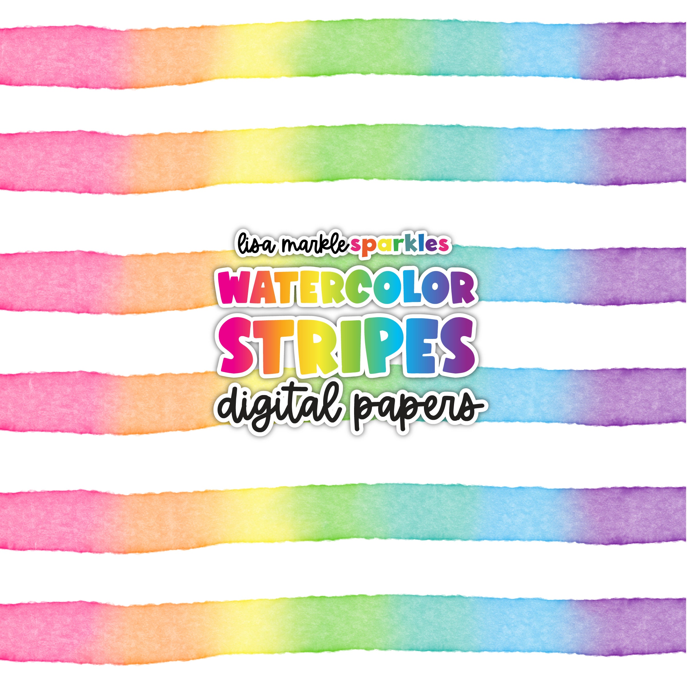 Watercolor Rainbow Stripe Digital Paper Backgrounds PNG Image Instant ...