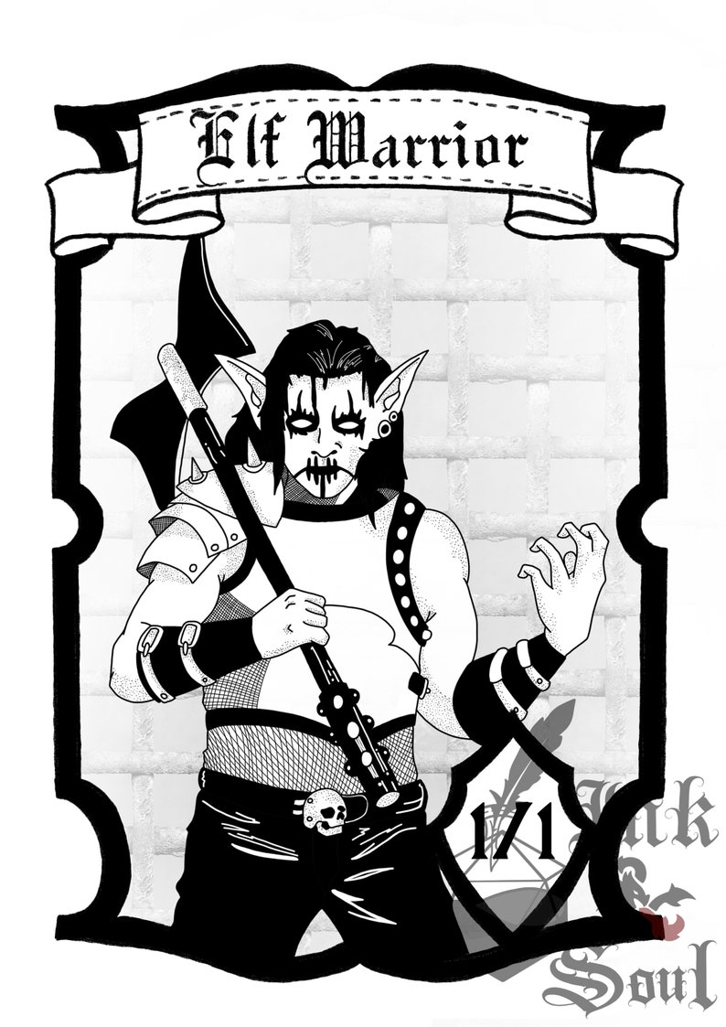 Black Metal Elf Token for Magic Male Elf Warrior Custom MtG Token the Gathering Kaldheim