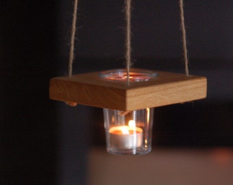 Windlicht mit Glas zum aufhängen Eiche Geschenk Mitbringsel