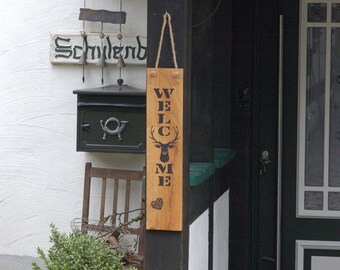 Altes Eichenholz Wandschild WELCOME mit Hirsch Landhaus  rustikal