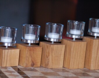 Unique candlesticks in oak and stainless steel, simply elegant