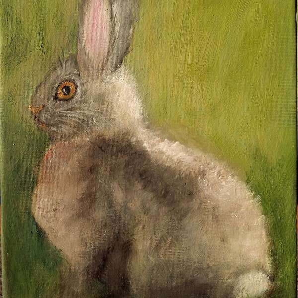 Peinture à l’huile originale 20x25 "Lapin". Pour ceux qui aiment les animaux. Pour la chambre ou bureau. Idée cadeau pour enfants et adultes