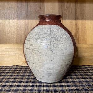 Copper striped crackle raku vase