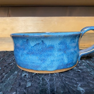 Faded denim pottery soup mug