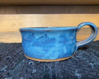 Faded denim pottery soup mug