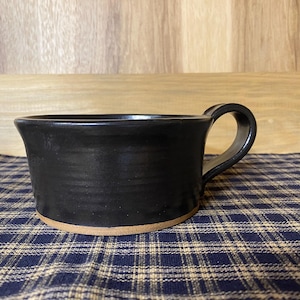 Black pottery soup mug