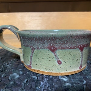 Spring green pottery soup mug